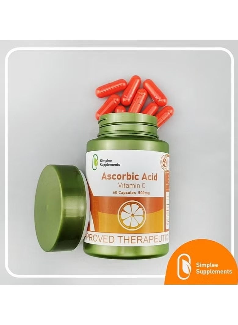 سيمبلى سبلمنتس 60 كبسولة من فيتامين سي (حمض الأسكوربيك) | 500 ملغ كبسولات مضادة للأكسدة للاستخدام اليومي - Image 3